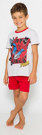 Pijama Manga Curta Infantil Menino Homem Aranha Cinza e Vermelho - Pai e Filho
