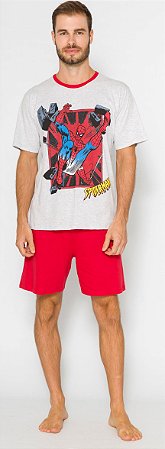 Pijama Manga Curta Adulto Masculino Homem Aranha Cinza e Vermelho - Pai e Filho