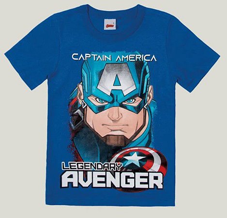 Camiseta Manga Curta Infantil Menino Capitão América Azul - Malwee