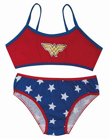 Conjunto Top e Calcinha Infantil Menina Mulher Maravilha - Vermelho