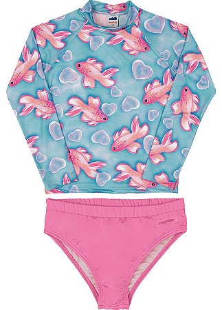 Conjunto Proteção UV Peixinhos Infantil Juvenil Azul e Rosa - Marlan