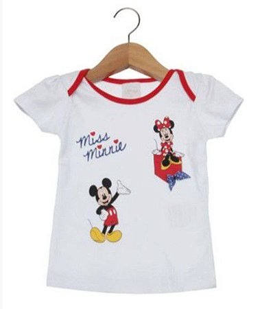 Blusa Manga Curta Bebê Menina Minnie e Mickey Branca - Disney by Tricae