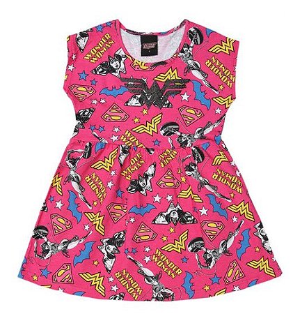 Vestido Infantil Mulher Maravilha - Rosa e Amarelo - Brandili
