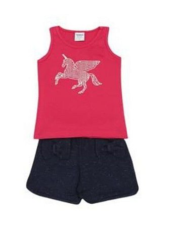 Conjunto Regata Bebê Menina Unicórnio Rosa - Rovitex