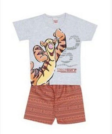 Conjunto de Camiseta e Bermuda do Tigrão - Cinza e Laranja - Brandili