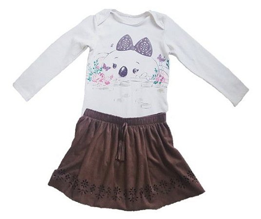Conjunto Body e Saia - Bege e Marrom - Lilica Ripilica Baby -