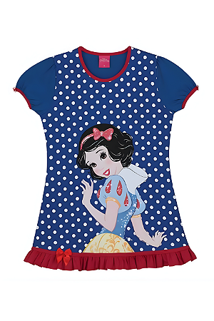 Camisola Manga Curta Infantil Menina Branca de Neve Azul - Lupo