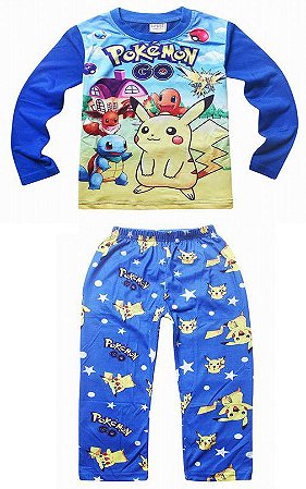 Pijama Infantil Pikachu e Pokémon - Azul e Amarelo