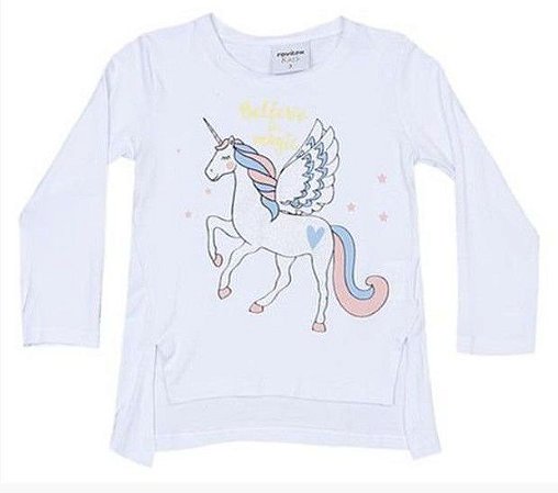 Blusa Manga Longa Bebê Menina Unicórnio Branca - Rovitex Kids
