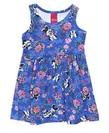 Vestido Infantil Floral Minnie - Azul Royal -  Disney Cativa