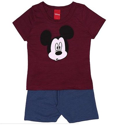 Conjunto Manga Curta Bebê Menino Mickey Bordô e Azul - Cativa Disney