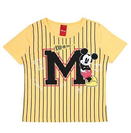 Camiseta Manga Curta Infantil Mickey Amarela Listrada - Cativa Disney
