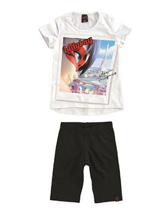 Conjunto de Blusa + Bermuda - Ladybug - Branco e Preto - Malwee