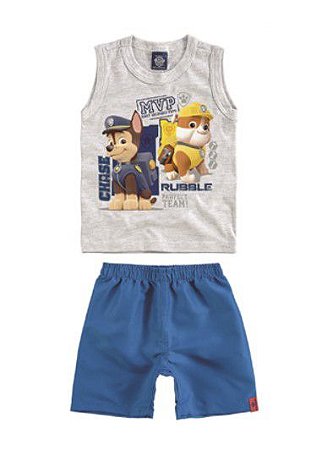 Conjunto Regata Bebê Menino Patrulha Canina Cinza e Azul - Malwee