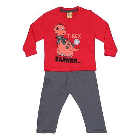 Conjunto Bebê Menino Moletom Dinossauro Vermelho - Baby Fun
