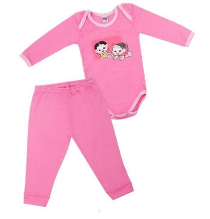 Conjunto Manga Longa Bebê Menina Mônica e Magali Rosa