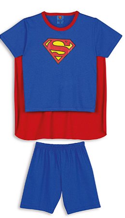 Pijama Infantil Superman com Capa Removível Azul e Vermelho - Lupo