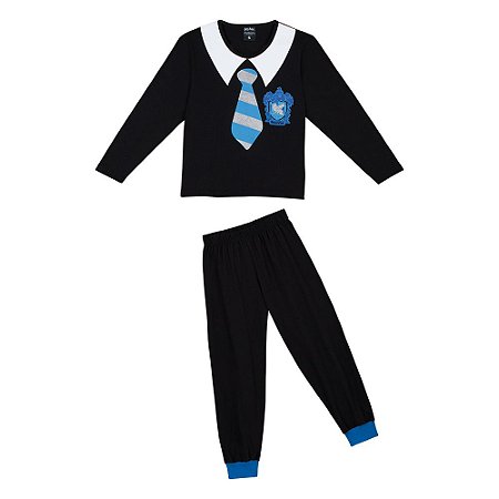 Pijama Manga Longa Infantil Menino Harry Potter Corvinal Preto e Azul - Lupo