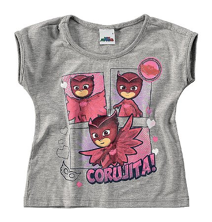 Blusa Manga Curta Bebê Menina PJ Masks Cinza - Malwee