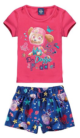 Conjunto Manga Curta Bebê Menina Patrulha Canina Rosa - Malwee
