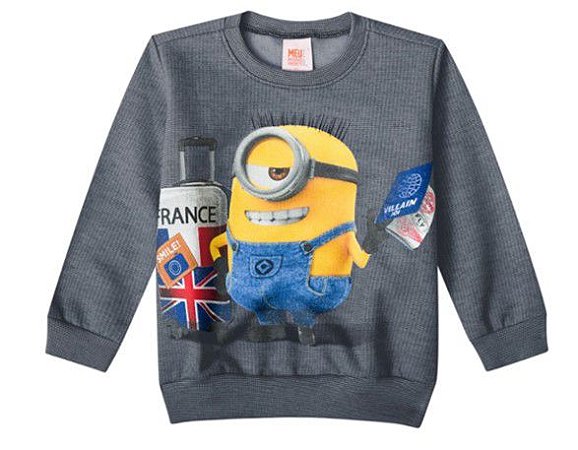 Moletom Flanelado Bebê Menino Minions Cinza - Malwee