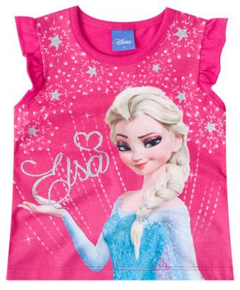 Blusa Manga Curta Bebê Menina Frozen Rosa - Brandili