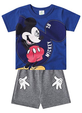 Conjunto de Camiseta e Bermuda - Azul e Cinza - Mickey - Disney Baby - Brandili