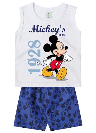 Conjunto Regata Bebê Menino Mickey Branco e Azul - Brandili