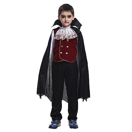 Fantasia Infantil Menino Vampiro Mestre - Preto e Roxo