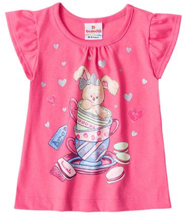 Blusa Manga Curta Bebê Menina Coelhinho Rosa - Brandili