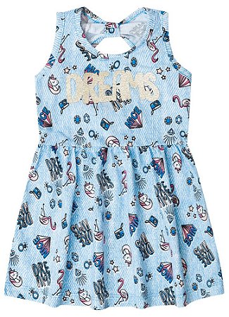 Vestido Manga Curta Bebê Menina Unicórnio Azul Céu - Brandili