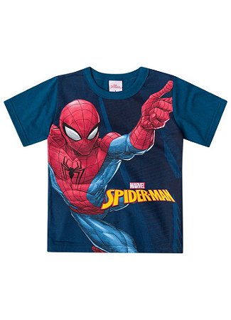Camiseta Infantil Homem Aranha Marvel - Azul Petróleo - Brandili