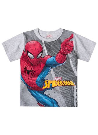 Camiseta Manga Curta Infantil Menino Homem Aranha Cinza - Brandili
