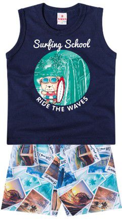 Conjunto Infantil Ursinho Surfista Azul Marinho - Brandili