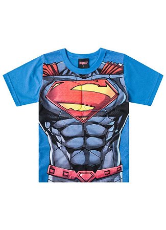 Camiseta Manga Curta Infantil Menino Superman Músculos Azul - Brandili