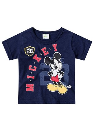 Camiseta Manga Curta Bebê Menino Mickey Azul Marinho - Brandili