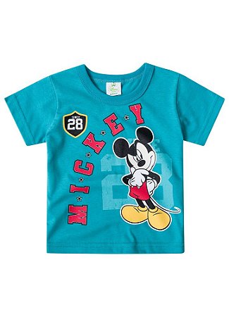 Camiseta Manga Curta Bebê Menino Mickey Azul Turquesa - Brandili