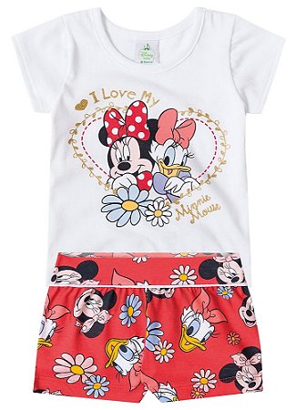 Conjunto Manga Curta Bebê Menina Minnie e Margarida Vermelho - Brandili