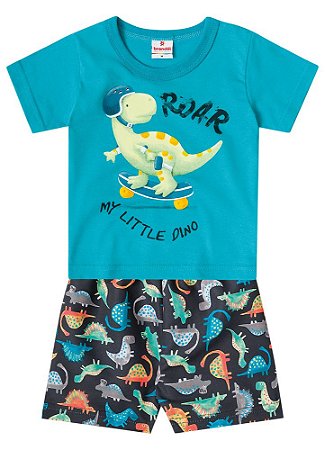 Conjunto Manga Curta Bebê Menino Dinossauro Azul - Brandili