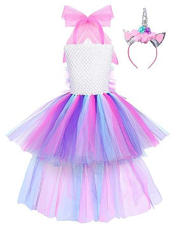 Fantasia do Unicórnio com Tiara - Branca e Lilás