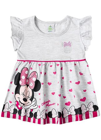 Vestido da Minnie Corações - Disney Baby - Cinza - Brandili