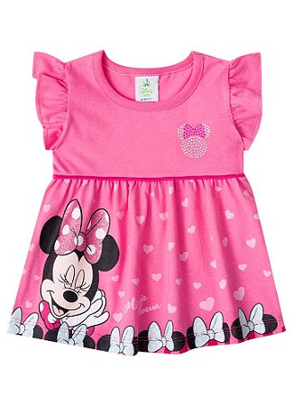 Vestido Bebê Minnie Corações - Disney - Rosa - Brandili