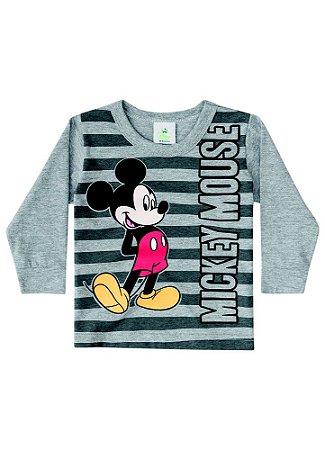 Camiseta Manga Longa Bebê Menino Mickey Cinza - Brandili
