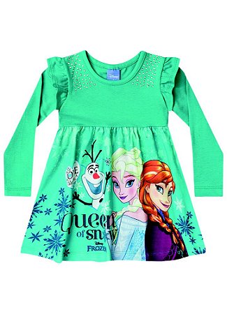 Vestido Elsa, Anna e Olaf - Disney Frozen - Verde - Brandili