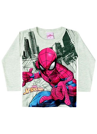 Camiseta Manga Longa Bebê Menino Homem Aranha Cinza - Brandili