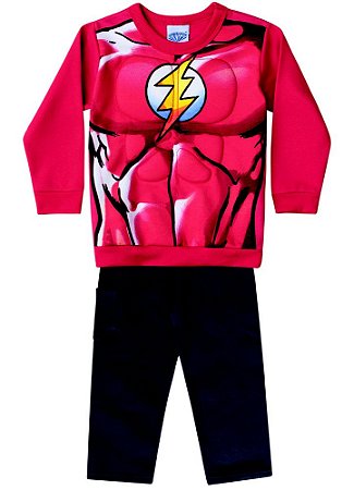 Conjunto de Moletom - Blusa Músculos e Calça - Flash - Vermelho e Preto - Brandili