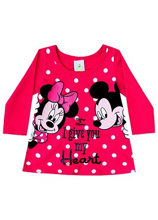 Blusa Bebê Menina Manga Longa Minnie e Mickey Vermelha - Brandili