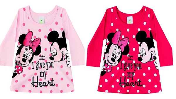 COMBO PAGUE 1 LEVE 2 Blusas Manga Longa Bebê Menina Minnie e Mickey - Brandili