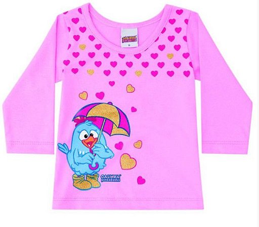 Blusa Manga Longa Bebê Menina Galinha Pintadinha Rosa - Brandili