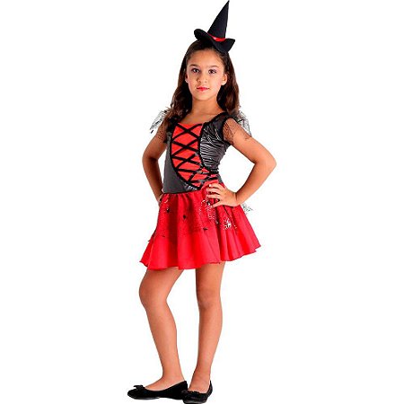 Fantasia Infantil Menina Bruxa com Chapéu Vermelha Sulamericana